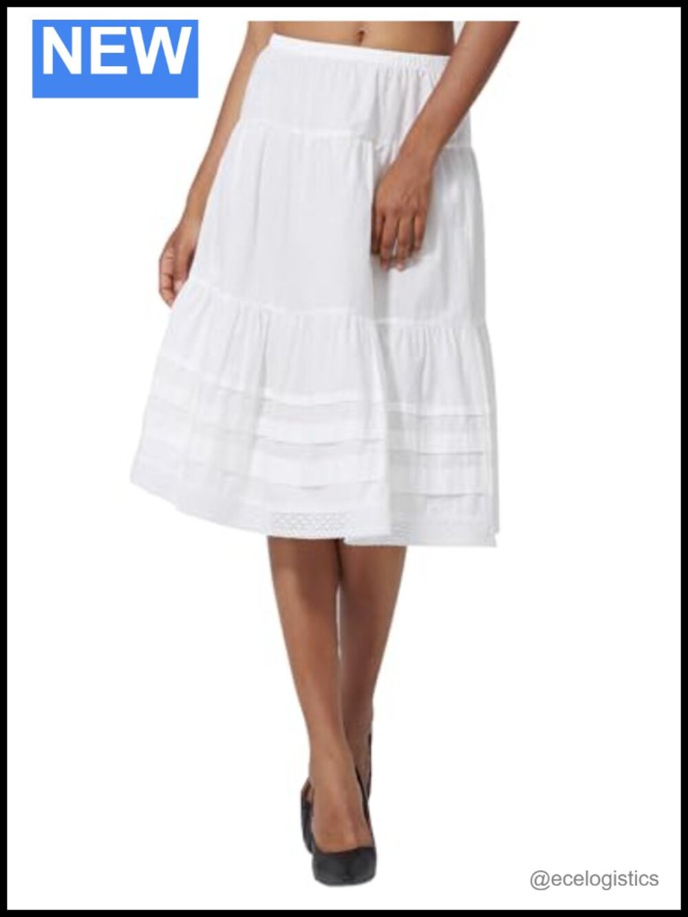 Women's 100% Cotton Midi Skirt A-Line Flowy Peasant Tiered Eyelet Embroidery
